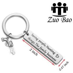 Zuo Bao Supernatural Inspired Jewelry Supernatural Quote Saving People Hunting Things The Family Business Keychain Gun Charm Gift for Supernatural Fans