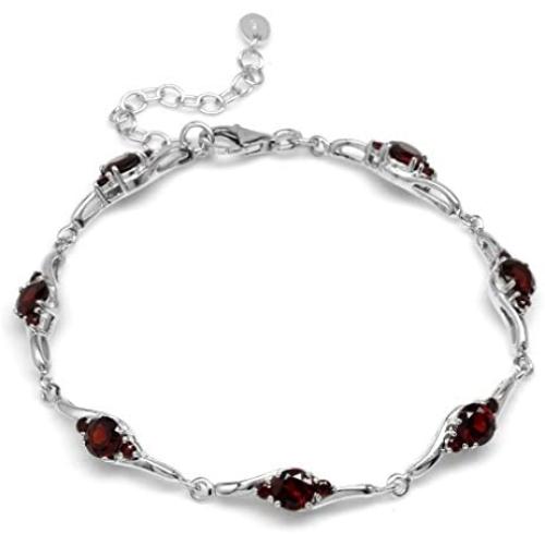 Silvershake 4.97ct. Natural Garnet White Gold Plated 925 Sterling Silver 7 to 8.5 Inch Adjustable Bracelet