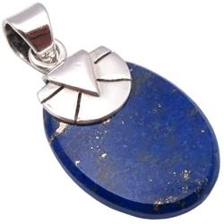 SilverStarJewel Lapis Lazuli Pendant 1.2'' 925 Solid Silver Gems Jewelry