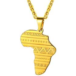 PROSTEEL Stainless Steel Africa Map Necklace for Men Women, 18K Gold/Rose Gold/Black Plated, Customize Available, 22''-24'' Adjustable, Come Gift Box