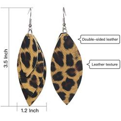 Yeitur Layered Leather Earrings Leopard Print Petal Multilayer Structure Design Statement Dangle Drop Earrings For Women Girls Fashion Earrings