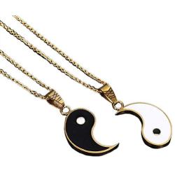 2pcs Yin Yang Matching Couples Puzzle Pendant Necklace Stainless Steel Sun and Moon for His and Hers Lover Best Friends Friendship Jewelry