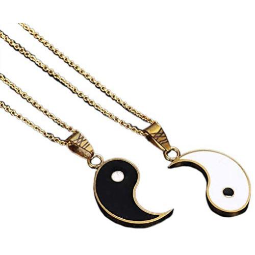 2pcs Yin Yang Matching Couples Puzzle Pendant Necklace Stainless Steel Sun and Moon for His and Hers Lover Best Friends Friendship Jewelry