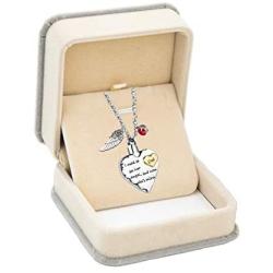 PREKIAR Heart Cremation Urn Necklace for Ashes Angel Wing Jewelry Memorial Pendant and 12 PCS Birthstones No Longer by My Side But Forever in My Heart