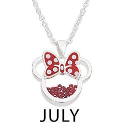 Disney Birthstone Women and Girls Jewelry Minnie Mouse Silver Plated Shaker Pendant Necklace, 18+2'' Extender