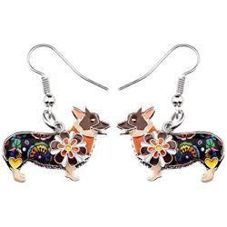 NEWEI Enamel Alloy Welsh Corgi Pembroke Dog Earrings Dangle Drop Hook For Women Kids Charm Fashion Animal Pet Jewley Gifts Accessories