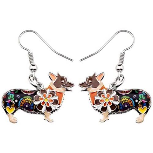 NEWEI Enamel Alloy Welsh Corgi Pembroke Dog Earrings Dangle Drop Hook For Women Kids Charm Fashion Animal Pet Jewley Gifts Accessories