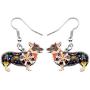 NEWEI Enamel Alloy Welsh Corgi Pembroke Dog Earrings Dangle Drop Hook For Women Kids Charm Fashion Animal Pet Jewley Gifts Accessories