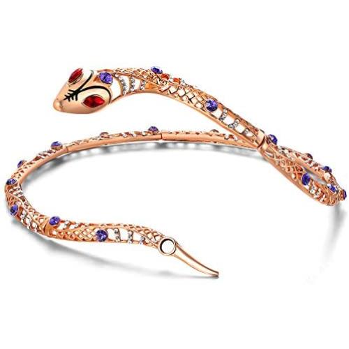 Shiny Shiny Curved Cuff Snake Choker Necklace Rose Gold Color Collar Crystal Cocktail Snake Jewelry