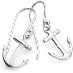 925 Sterling Silver Anchor Navy Sailor Ship Symbol Dangle Hook Earrings 1.1''