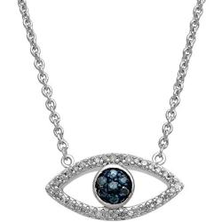 Jewelili Sterling Silver 1/10 Cttw Treated Blue and Natural White Round Diamond Evil Eye Pendant Necklace,17 Cable Chain