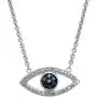 Jewelili Sterling Silver 1/10 Cttw Treated Blue and Natural White Round Diamond Evil Eye Pendant Necklace,17 Cable Chain