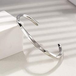 CIUNOFOR Black White Bracelet Polished Stainless Steel Cuff Bangle Bracelet for Men Boys with Simple Twisted Line Design