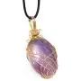 Pure Purple Amethyst Crystal Necklace - for Spiritual Awarness & Peace, Golden Plated Wire Wrap Amethyst Crystal Jewelry, Adjustable Cord Length, Gemstone Chakra Healing Charm