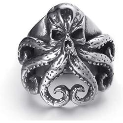 Elfasio Stainless Steel Octopus Ring for Men Tentacles Retro Gothic Punk Style Jewelry Silver Black Vintage Rings,Size 8-13