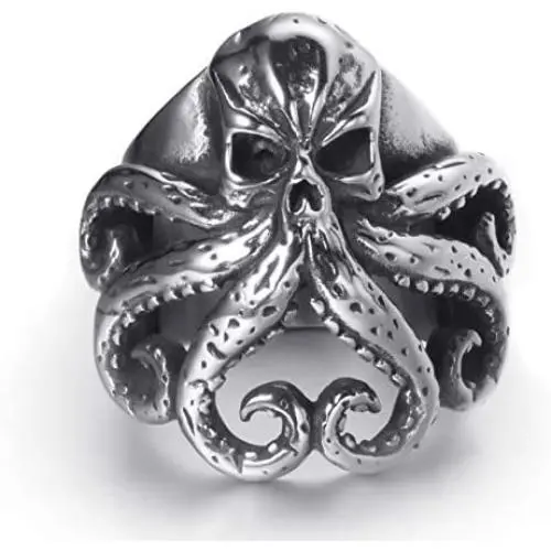 Elfasio Stainless Steel Octopus Ring for Men Tentacles Retro Gothic Punk Style Jewelry Silver Black Vintage Rings,Size 8-13
