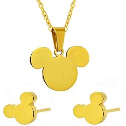 ERLUER Mouse Mickey Jewelry Set for Women Necklace Earrings Sets Stainless Steel Crystal Girls Fashion Gift