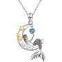 Mermaid Necklaces for Women 925 Sterling Silver Sea Mermaid Crescent Moon Star Necklace for Women ,Bule Cubic Zircon little Mermaid Jewelry for Teen Women Birthday Gift
