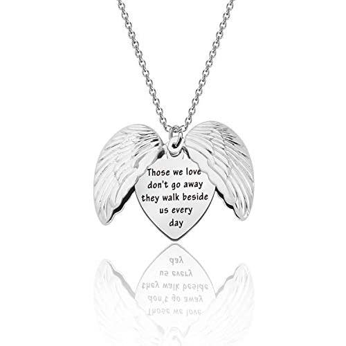 CENWA Memorial Jewelry Those We Love Dont Go Away They Walk Beside Us Every Day Angel Wings Open Locket Necklace