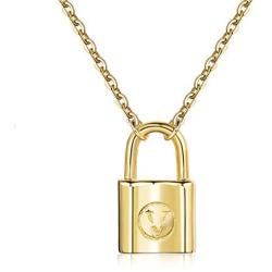 Van Chloe Punk Metal Style 925 Sterling Silver Gold Lock Pendant Necklace for Women Men Girls Jewelry Gift for Christmas (B-Gold)