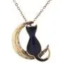 Lux Accessories Burnished Gold Tone Black Cat Crescent Moon Pendant Necklace