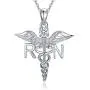 WINNICACA Sterling Silver Caduceus Angel Wings Nurse Necklace Stethoscope Necklaces for Graduation Birthday Nurses Day Gift for Her,18+2 Inch Rolo Chain