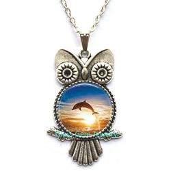 Dolphin Jewelry,Dolphin Photo Owl Pendant Choker Owl Necklace Men Women,Ocean Jewelry,Fish Jewelry,Q0275