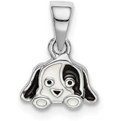 925 Sterling Silver Rhodium plated for boys or girls Enameled Puppy Pendant Necklace
