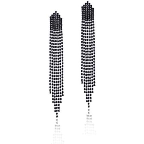 Extra Long Rhinestone Drop Earrings Women’s Sparkling Waterfall Fringe Tassel CZ Crystal Statement Studs Wedding Bridal Party Dangle Earring Simulated Diamond Earrings for Bride Bridesmaids