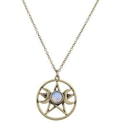 Lux Accessories Double Crescent Moon Pentagram Blue Opal Necklace