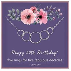 SOLINFOR 50th Birthday Gifts for Women - 925 Sterling Silver Necklace - Five Circle for Her 5 Decade - 50 Years Old Jewelry Gift Idea