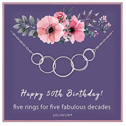 SOLINFOR 50th Birthday Gifts for Women - 925 Sterling Silver Necklace - Five Circle for Her 5 Decade - 50 Years Old Jewelry Gift Idea