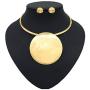 Fstrend Statement Choker Earrings Set Gold Plated Bride Necklace Round Pendant Nigerian Costume Party Jewelry Accessories for Women and Girls