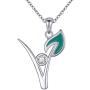 Ladytree S925 Sterling Silver Vegan Necklace Cubic Zirconia Green Symbol Necklace for Vegetarian Women,18 inches
