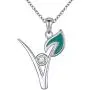 Ladytree S925 Sterling Silver Vegan Necklace Cubic Zirconia Green Symbol Necklace for Vegetarian Women,18 inches