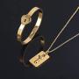 Lock and Key Bracelet and Necklace Set, His& Hers Matching Set Plated Titanium Love Lock Set Couple Heart Bangle Bracelet Lock Key Pendants