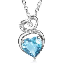 FANCIME Birthstone Necklace for Women 1.5CT Created Aquamarine Necklace in Sterling Silver Infinity Double Heart Necklace Dainty Fine Jewelry 16''+2''extender