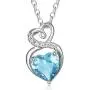 FANCIME Birthstone Necklace for Women 1.5CT Created Aquamarine Necklace in Sterling Silver Infinity Double Heart Necklace Dainty Fine Jewelry 16''+2''extender