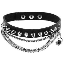 Zysta Unisex Cool Rivet Spike Studed Genuine Leather Choker Gothic Jewelery Necklace Collar Band Chain Goth Punk Rocker Bold Costume Black