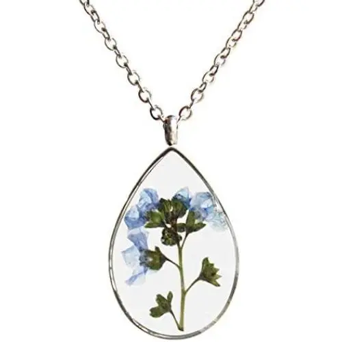 SI EASY Pressed Flower Pendant Necklace Real Dried Flower Resin Jewellery