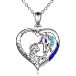 YFN Unicorn Gifts Created Opal Pendant Necklace 925 Sterling Silver Unicorn Jewelry for Women Girls