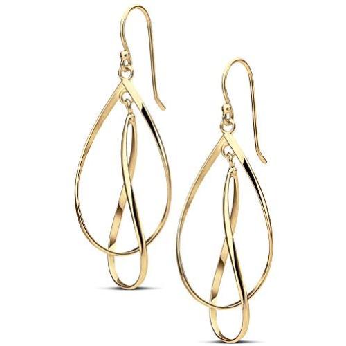 Highstreet Sterling Silver plated double teardrop drop earrings for women |unique and trendy design| light and easy to wear| Hypoallergenic