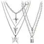 BVROSKI Lock Key Pendants Chains Necklace Set for Eboy Egirl Men Male Emo Goth Women Teen Girls Boys, Stainless Steel Jewelry Pack for Pants Punk Play