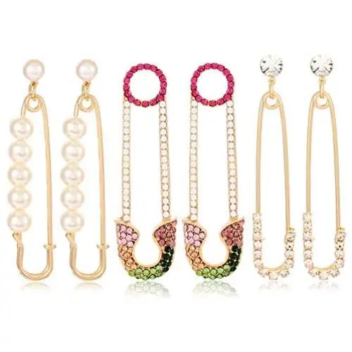 Paperclip Drop Earrings Colorful Rhinestone Pearl Safety Pin Dangle Earrings Elegant Gold Tone Statement Stud Earrings For Women Girls Paperclip Drop Earrings Colorful Rhinestone Pearl Safety Pin Dangle Earrings Elegant Gold Tone Statement Stud Earrings For Women Girls