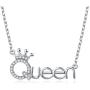 Flyow 925 Sterling Silver White Cz Crown Princess/Queen Pendant Word Charm Necklace for Girlfriend Wife Daughter Granddaughter, 18 Inch + 2 Inch