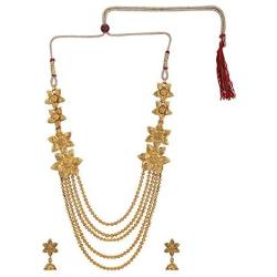 Efulgenz Indian Bollywood Traditional White Red Green Rhinestone Faux Ruby Emerald Heavy Bridal Designer Multistranded Lariat Necklace Set for Women and Girls (Style 4)