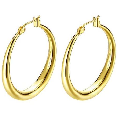 Hoop Earrings, 18K Gold Plated Rounded Hoops Earrings for Women Jewelry 1.4''