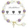 Rose&Poem Triple Crystal Bracelet, Amethyst-Moonstone-Clear Quartz, 14K Gold Plated Key Charm Stretch Beaded Bracelet, Spiritual Reiki Chakra Fertility Healing Gemstone Beads Dainty Jewelry Gift