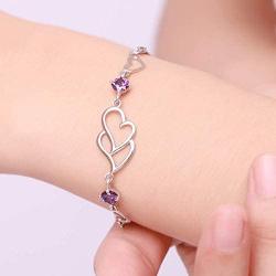 Nobranded SUNCHIO S925 Sterling Silver Bracelet for Women, 8-9 Inches Adjustable Infinite Charm Double Heart Wrist Chain,Gift for Women Anniversary