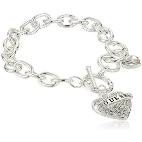 GUESS Womens Pave Heart with Logo Banner Charm Toggle Bracelet GUESS Womens Pave Heart with Logo Banner Charm Toggle Bracelet